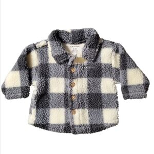 Calvin Klein Fleece Jacket Baby 3/6M Gray Checkered Button Up Sherpa Sweater